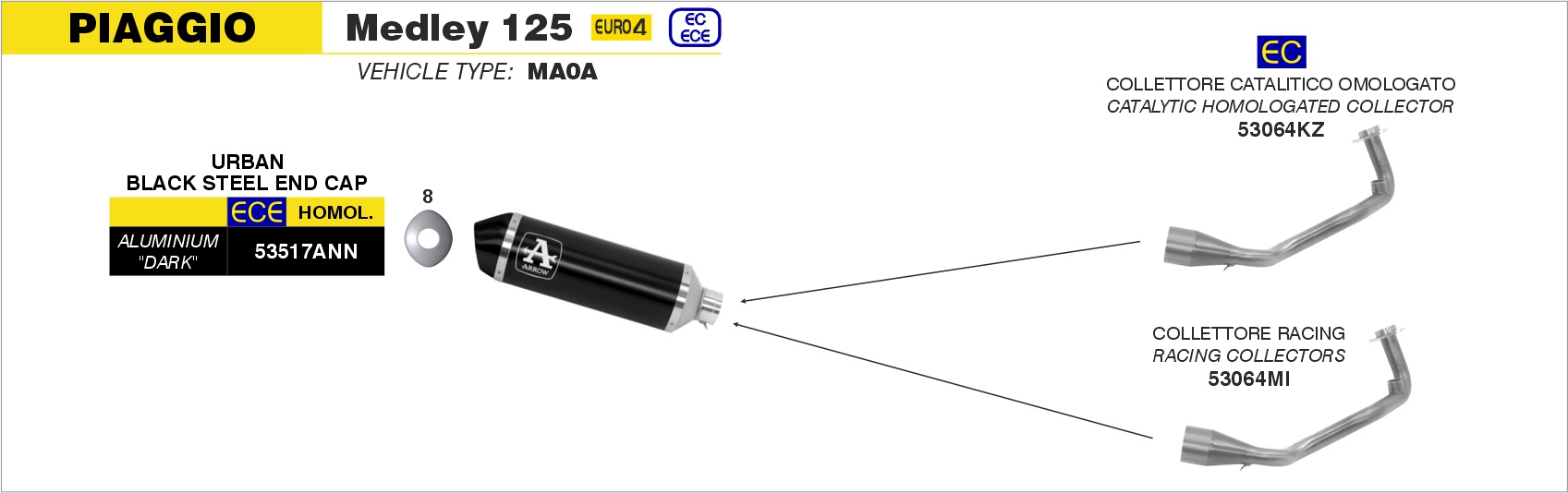 Terminale Urban alluminio con fondello Dark"" ARROW per Piaggio MEDLEY 125 dal 2016.0 al 2019 - immagine 2