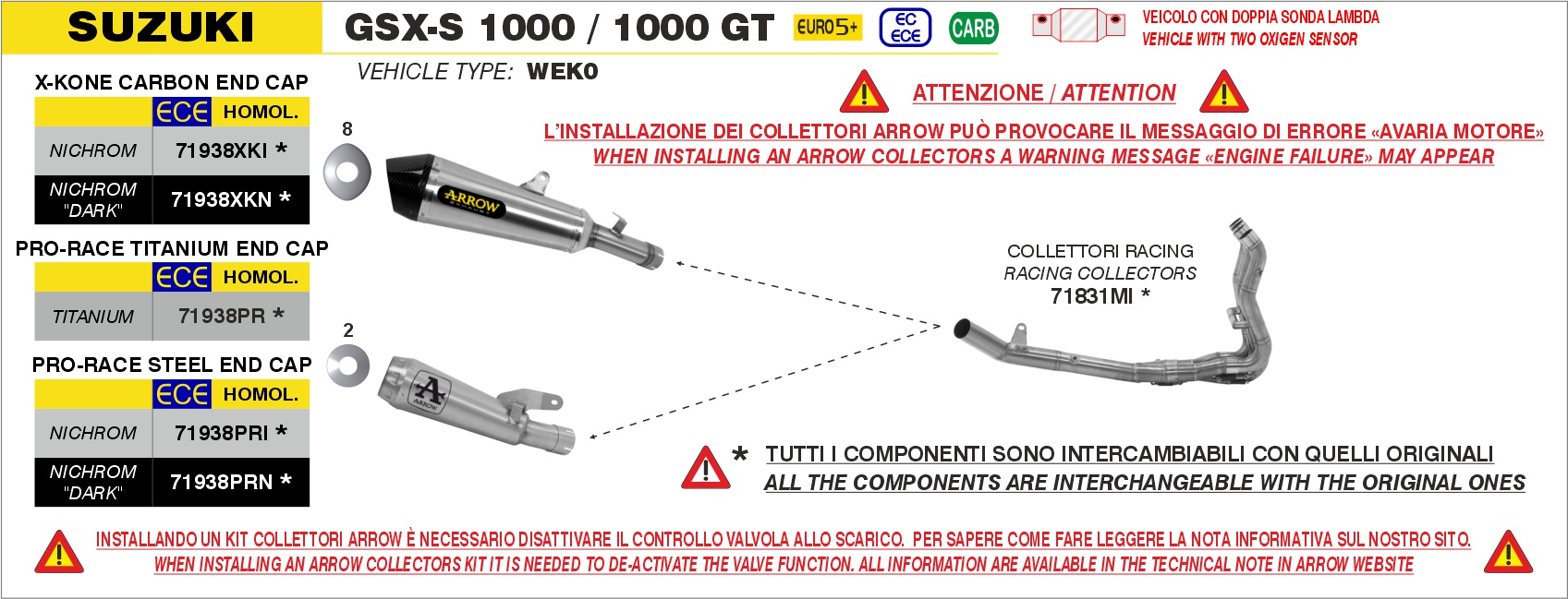 Terminale Pro-Race nichrom ARROW per Suzuki GSX-S 1000 / 1000 GT dal 2025.0 al 2026 - immagine 3