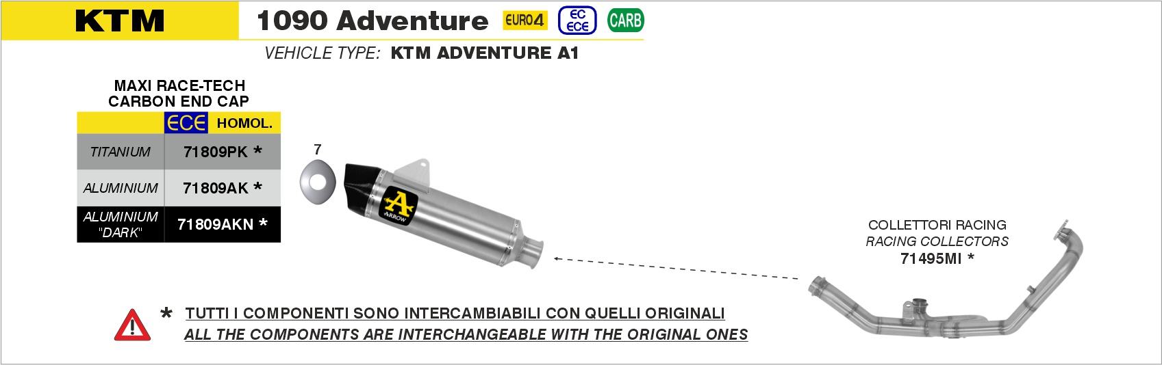 Terminale Maxi Race-Tech titanio con fondello carby ARROW per KTM 1090 Adventure dal 2017.0 al 2020 - immagine 2