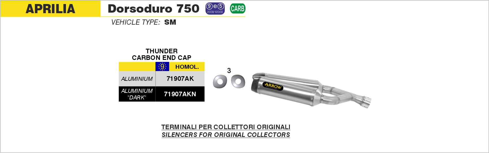 Terminali Thunder alluminio (Dx+Sx) con fondello carby ARROW per Aprilia DORSODURO 750 dal 2009.0 al 2017 - immagine 4