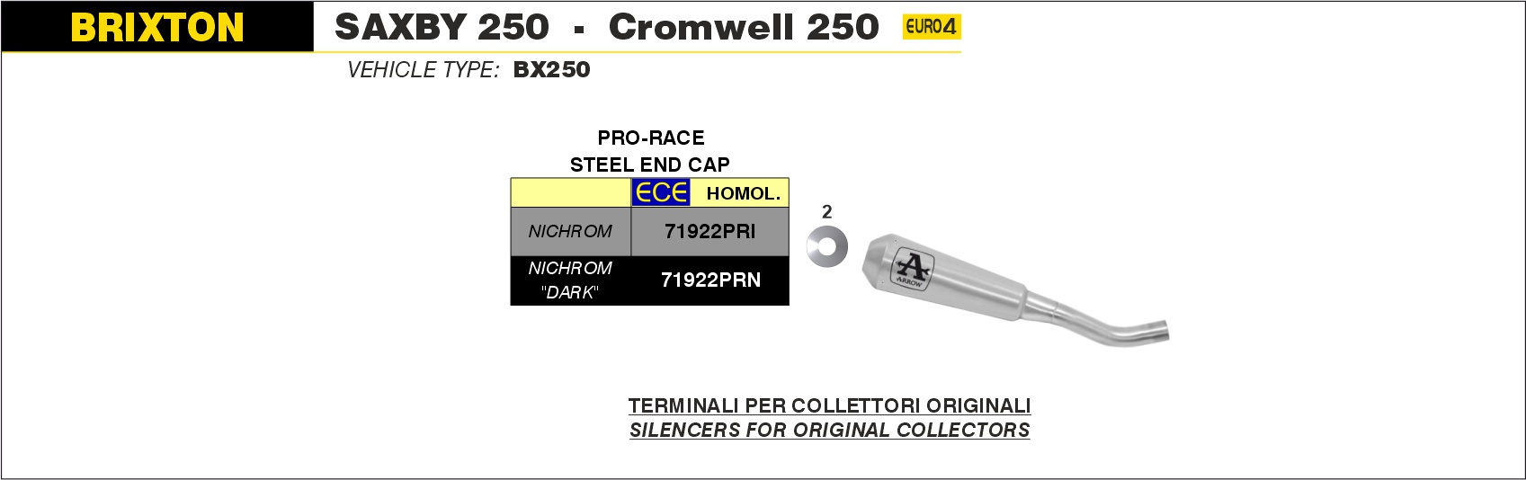 Terminale Pro-Race nichrom Dark"" ARROW per Brixton Saxby 250 / Cromwell 250 dal 2019.0 al 2020 - immagine 3