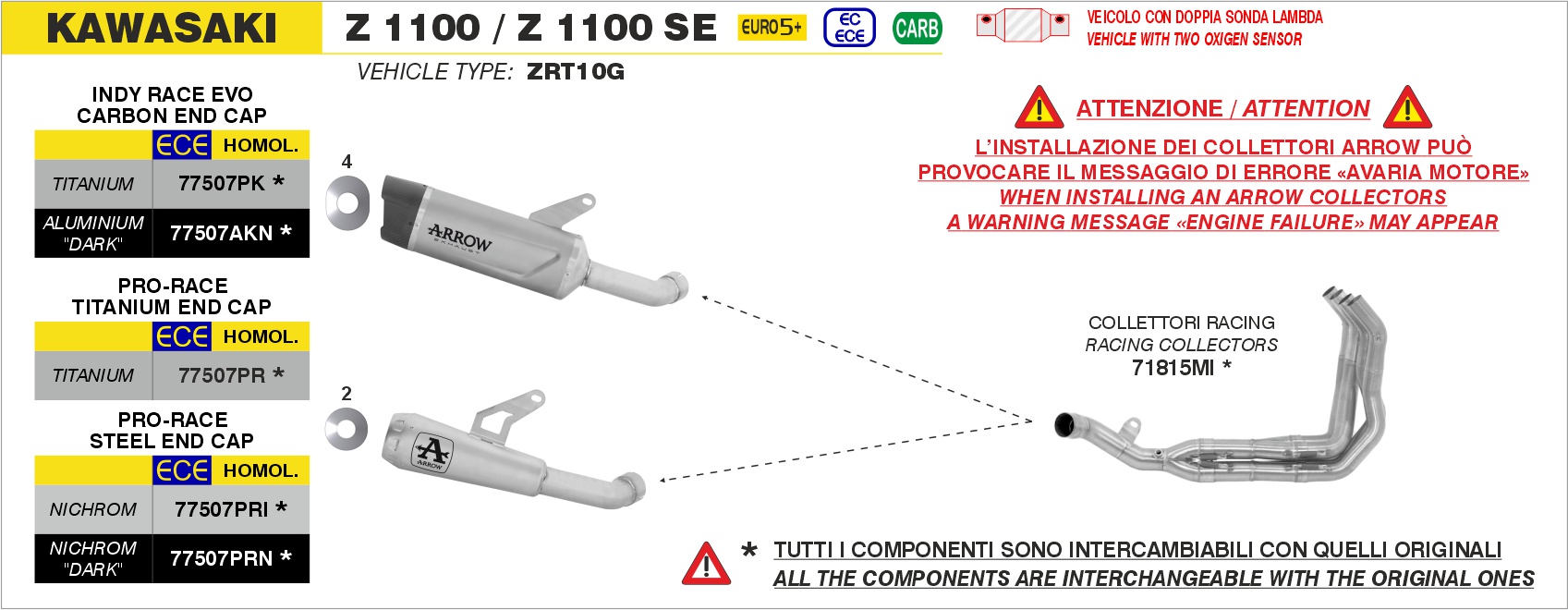 Terminale Indy Race EVO alluminio Dark" con fondello carby" ARROW per Kawasaki Z 1100 / Z 1100 SE dal 2025.0 al 2026 - immagine 4