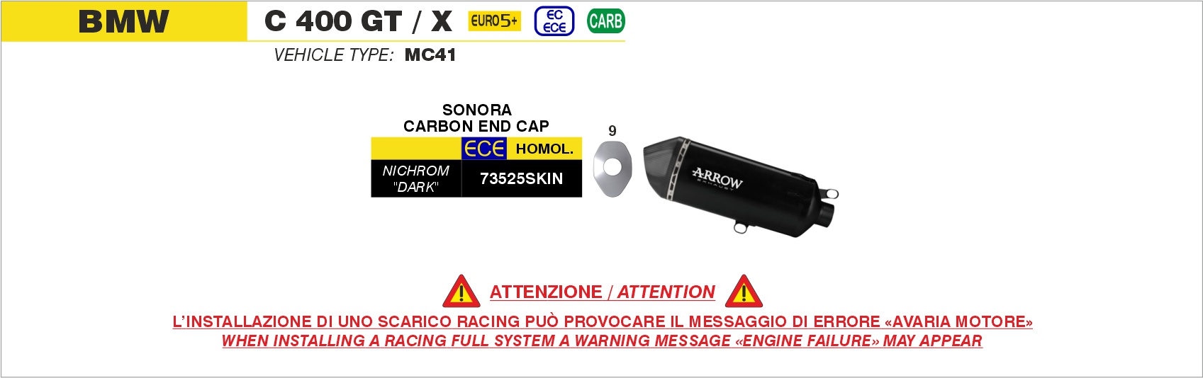 Terminale Sonora nichrom Dark" con fondello carby" ARROW per BMW C 400 GT / X dal 2025.0 al 2026 - immagine 3
