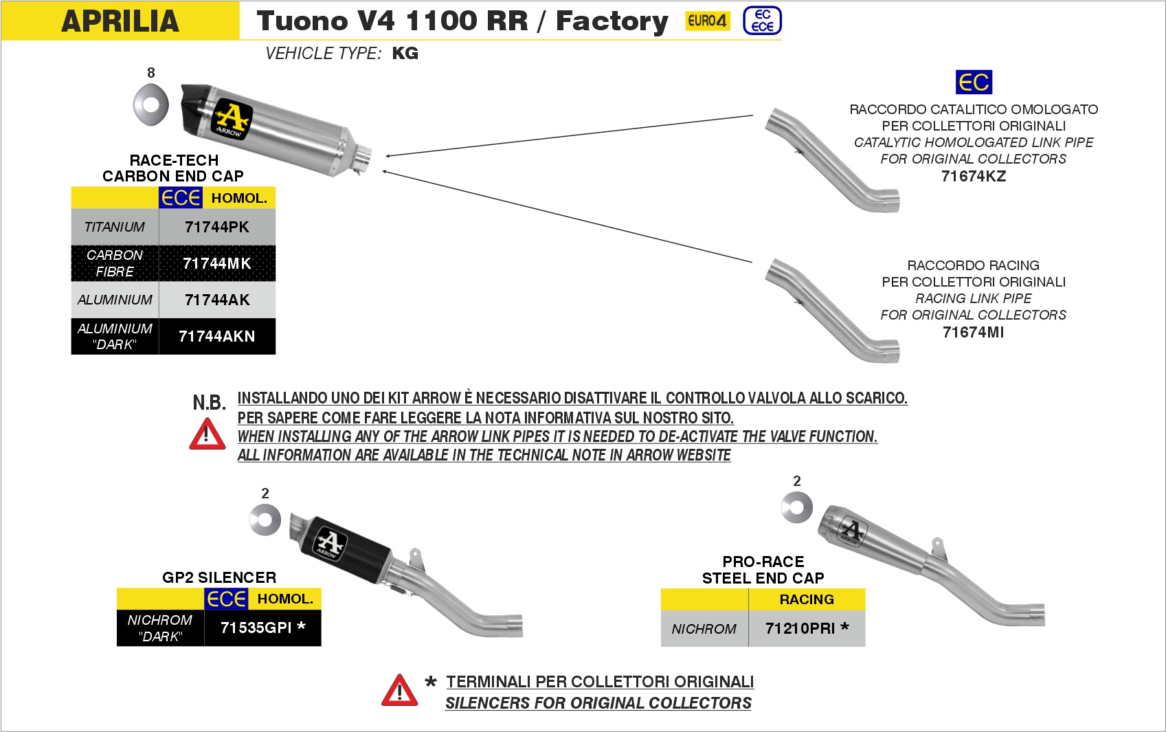 Raccordo racing in acciaio inox per collettori originali ARROW per Aprilia TUONO V4 1100 dal 2017.0 al 2018 - immagine 4