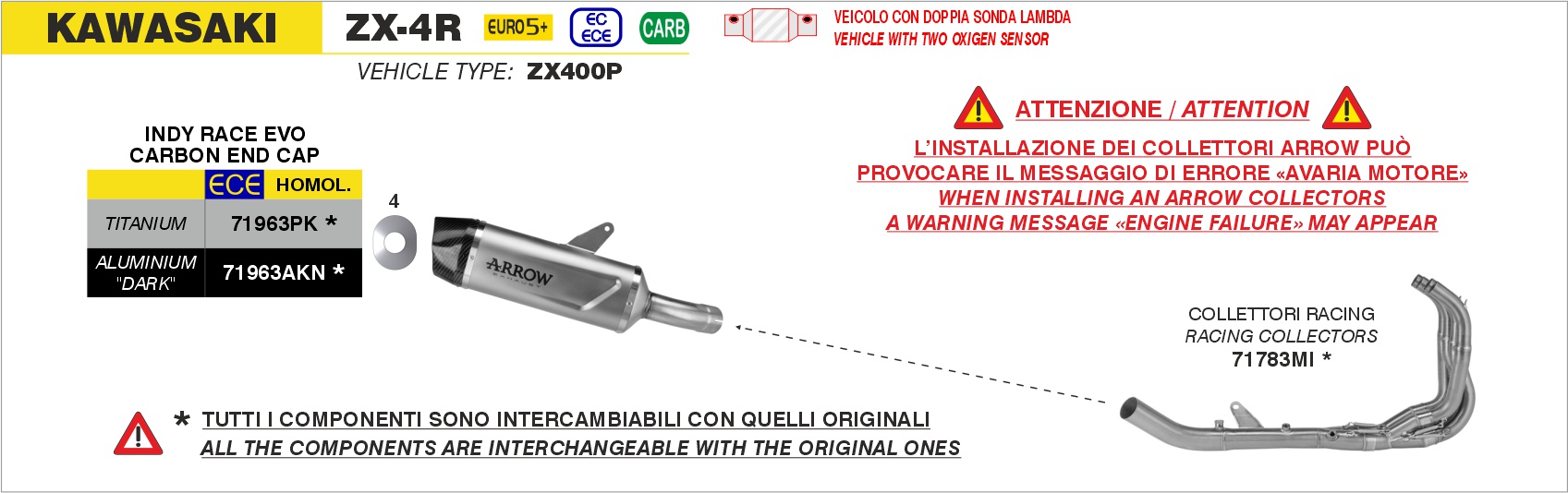 Terminale Indy Race EVO alluminio Dark" con fondello carby" ARROW per Kawasaki ZX-4R dal 2024.0 al 2026 - immagine 4