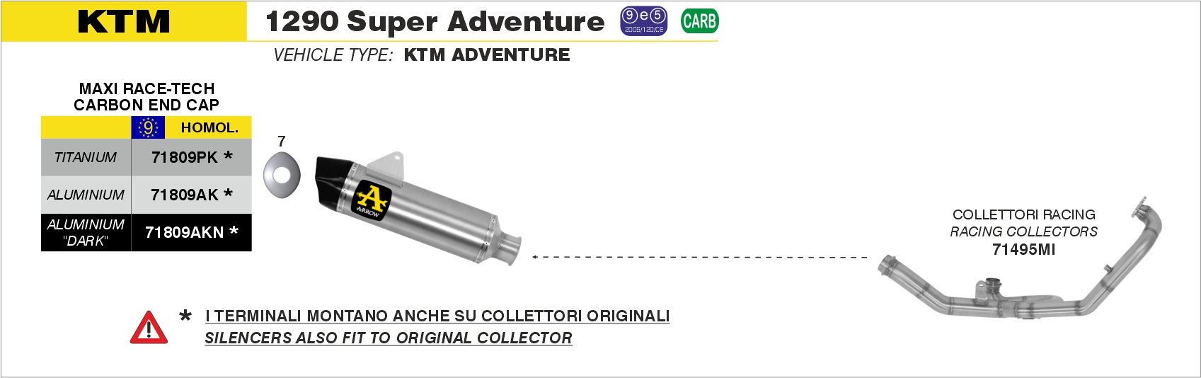 Terminale Maxi Race-Tech alluminio con fondello carby ARROW per KTM 1290 Super Adventure dal 2015.0 al 2016 - immagine 2