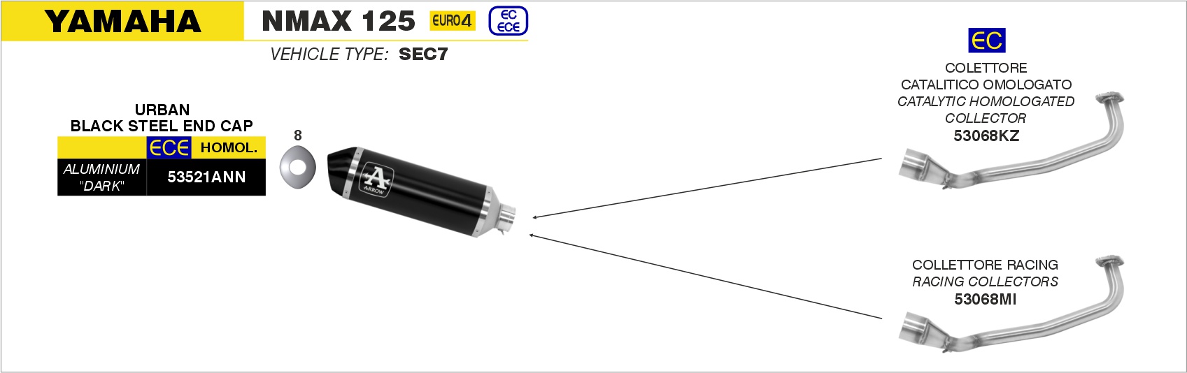 Collettore catalitico omologato per scarico Urban ARROW per Yamaha NMAX 125 dal 2017.0 al 2020 - immagine 4