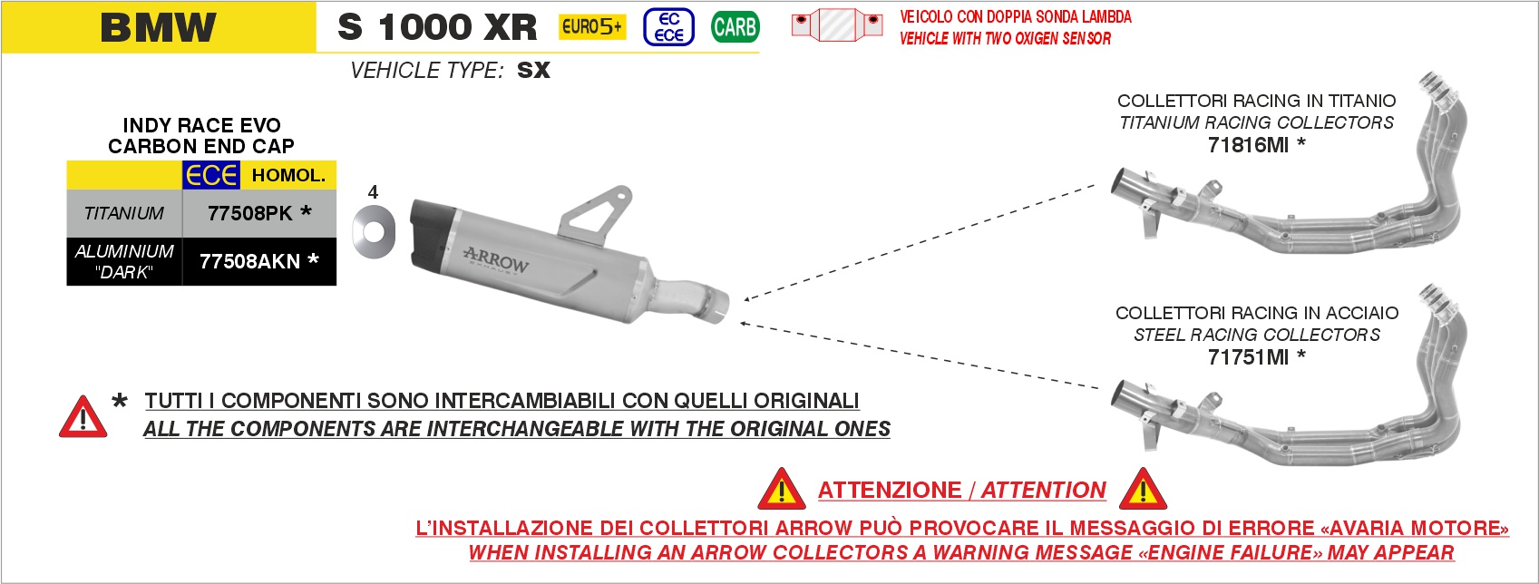 Terminale Indy Race EVO alluminio Dark" con fondello carby" ARROW per BMW S 1000 XR dal 2024.0 al 2026 - immagine 4