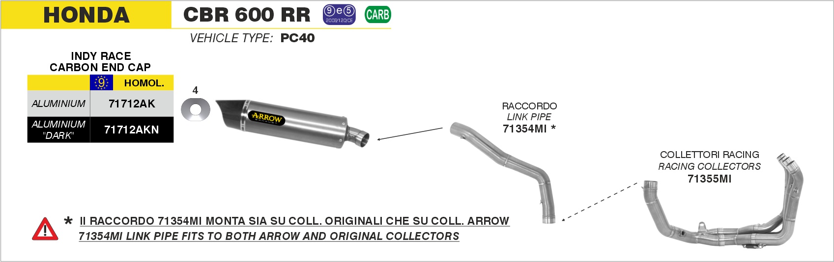 Terminale Indy Race Approved in titanio con fondello carby ARROW per Honda CBR 600 RR dal 2007.0 al 2008 - immagine 4