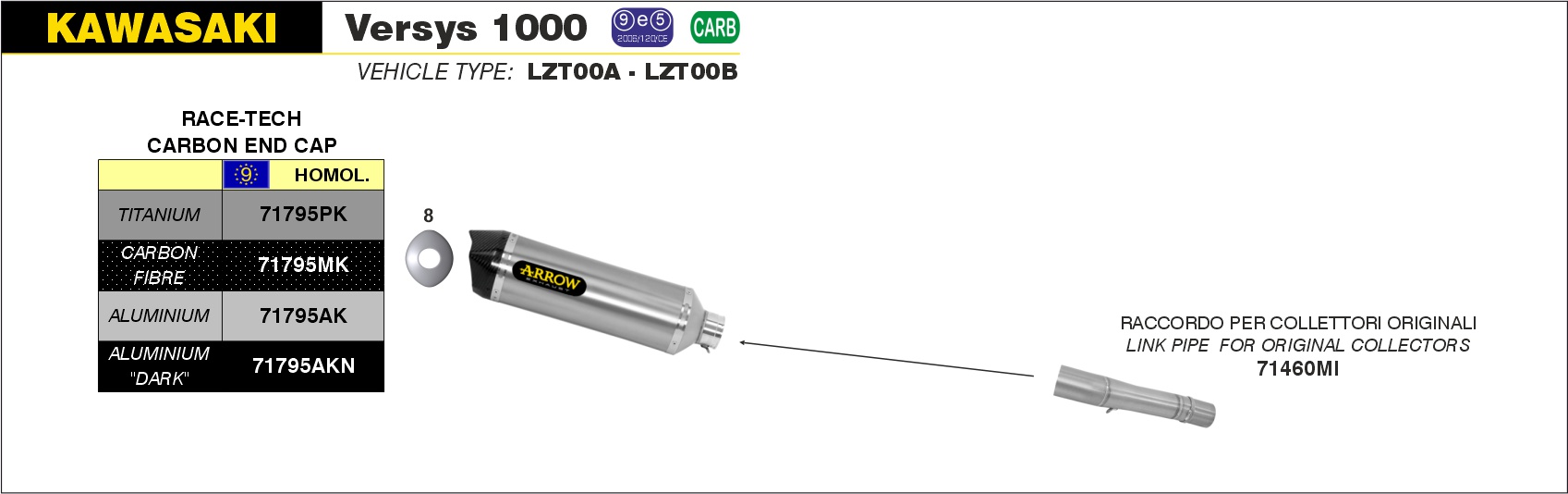 Terminale Race-Tech titanio con fondello carby ARROW per Kawasaki VERSYS 1000 dal 2012.0 al 2014 - immagine 3