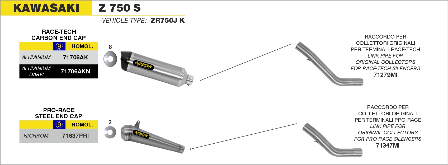 Terminale Pro-Race Nichrom Road Approved ARROW per Kawasaki Z 750 S dal 2005.0 al 2006 - immagine 3