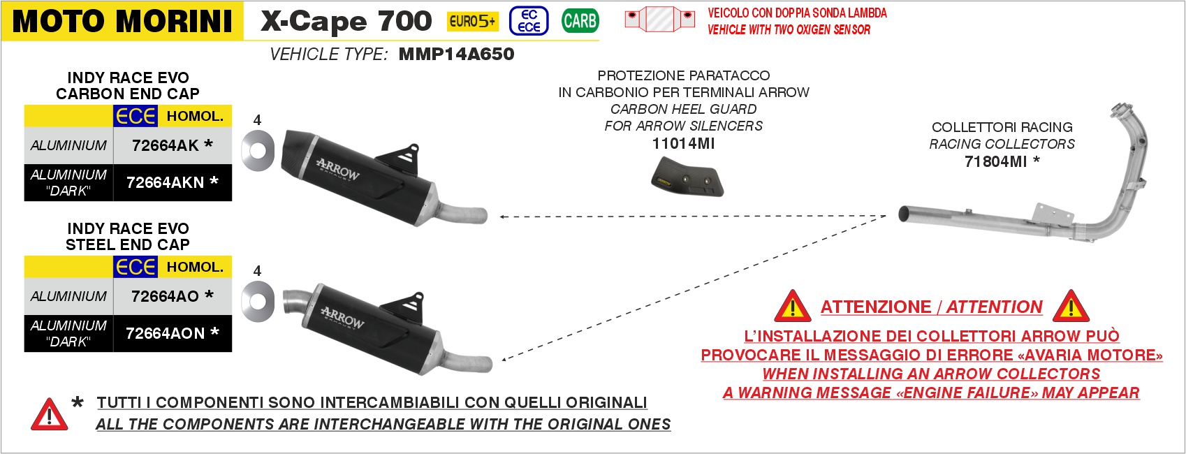 Terminale Indy Race EVO alluminio Dark" con fondello carby" ARROW per Moto Morini X-CAPE 700 dal 2025.0 al 2026 - immagine 4