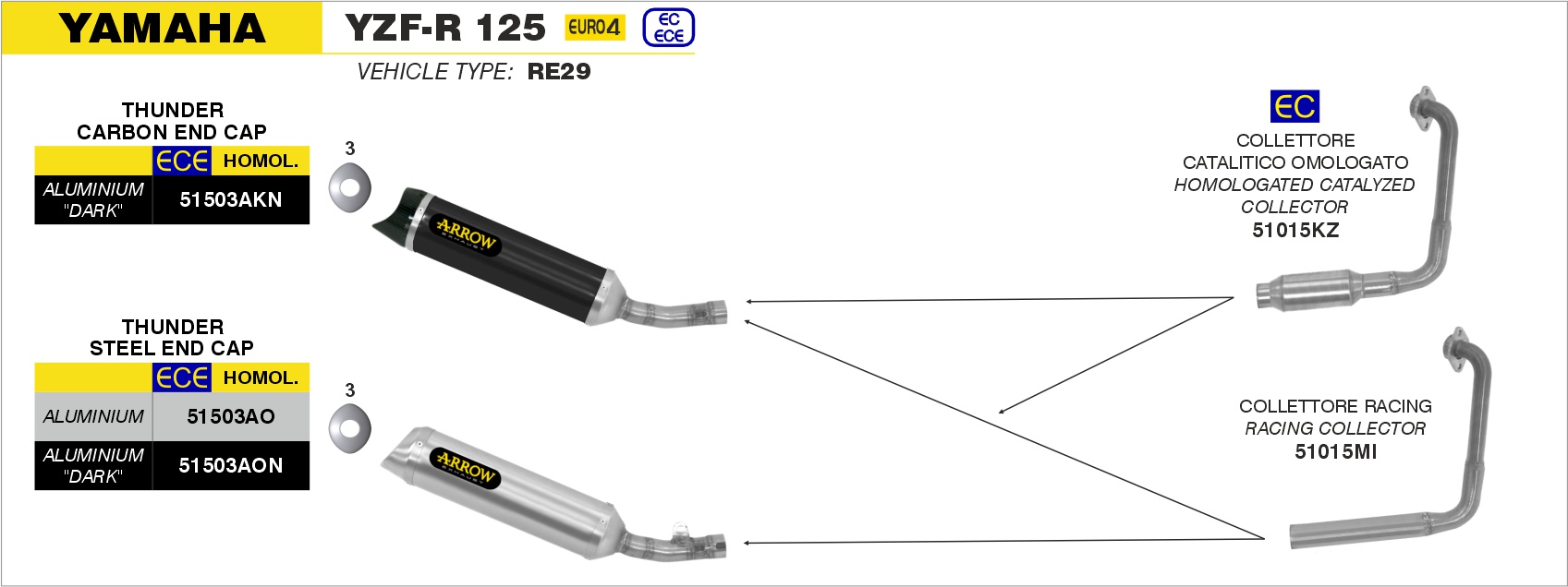 Collettore catalitico omologato ARROW per Yamaha YZF-R 125 dal 2017.0 al 2018 - immagine 4