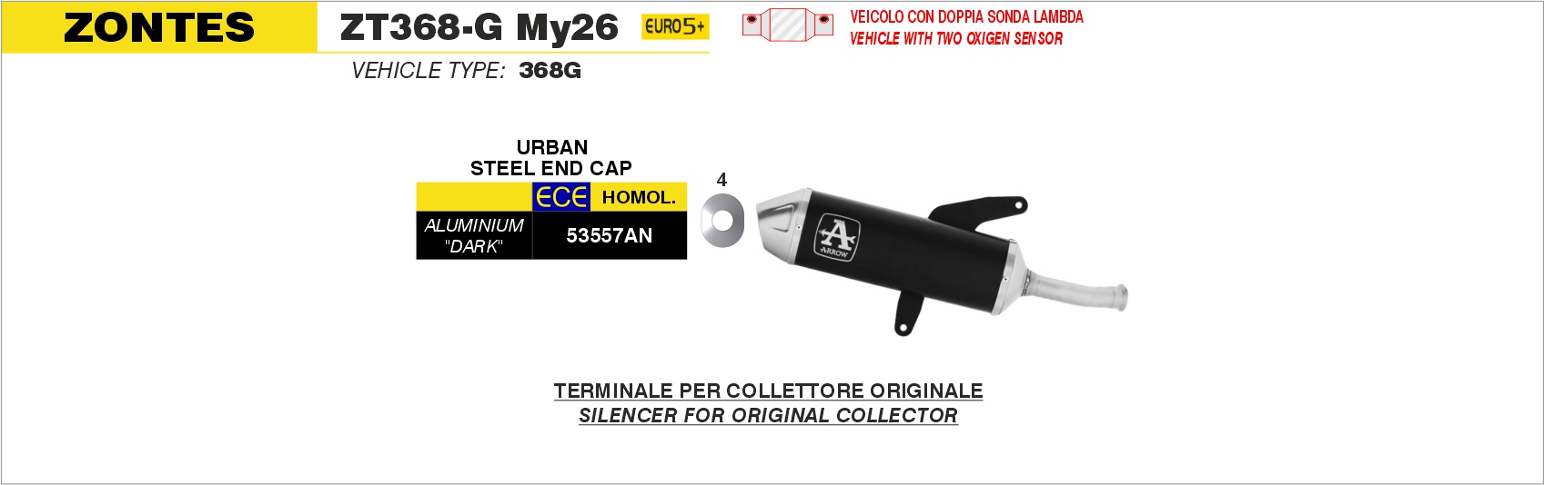 Terminale Urban in alluminio Dark" con fondello inox" ARROW per Zontes ZT368-G MY26 dal 2026.0 al - immagine 2