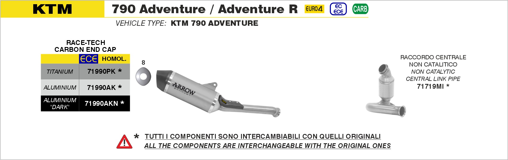 Raccordo centrale non catalitico ARROW per KTM 790 Adventure dal 2019.0 al 2020 - immagine 4