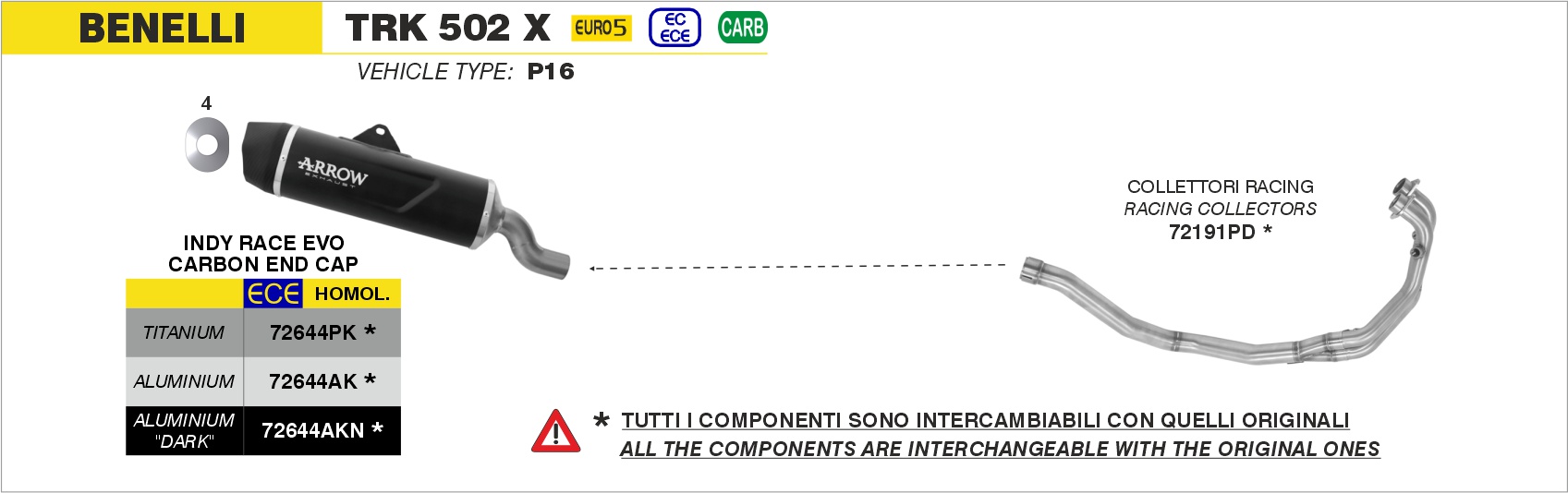 Terminale Indy Race EVO alluminio con fondello carby ARROW per Benelli TRK 502 X dal 2021.0 al 2024 - immagine 4