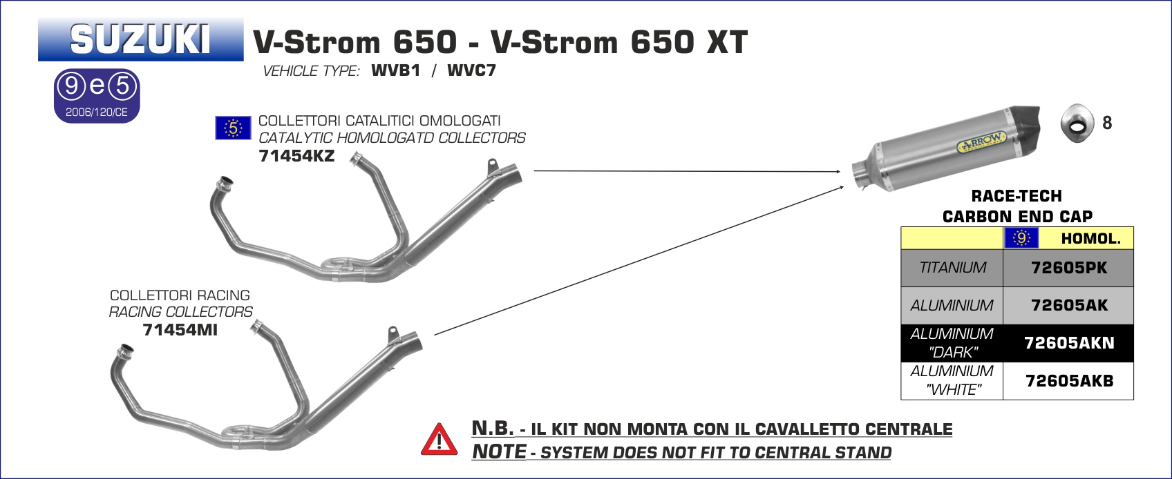 Terminale Race-Tech Approved titanio con fondello carby ARROW per Suzuki V-STROM 650 dal 2004.0 al 2010 - immagine 3