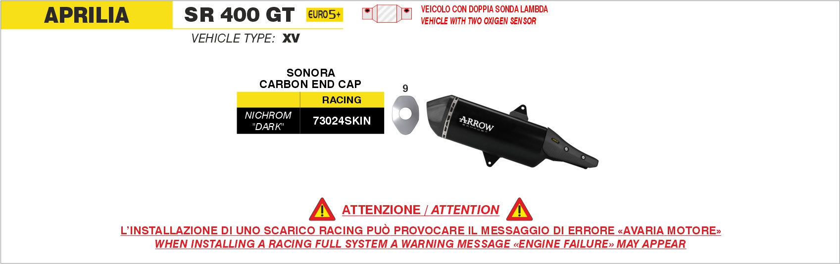 Terminale Sonora nichrom Dark" con fondello carby" ARROW per Aprilia SR 400 GT dal 2026.0 al - immagine 3
