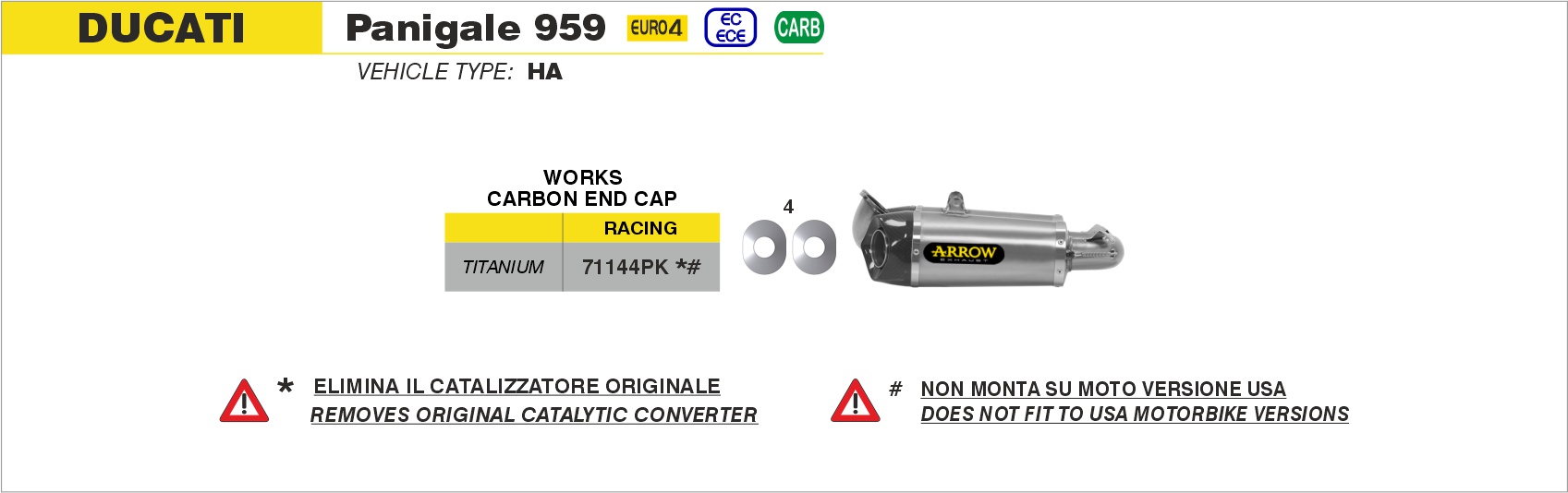Terminali Works titanio (Dx+Sx) con fondello carby ARROW per Ducati Panigale 959 dal 2016.0 al 2019 - immagine 4