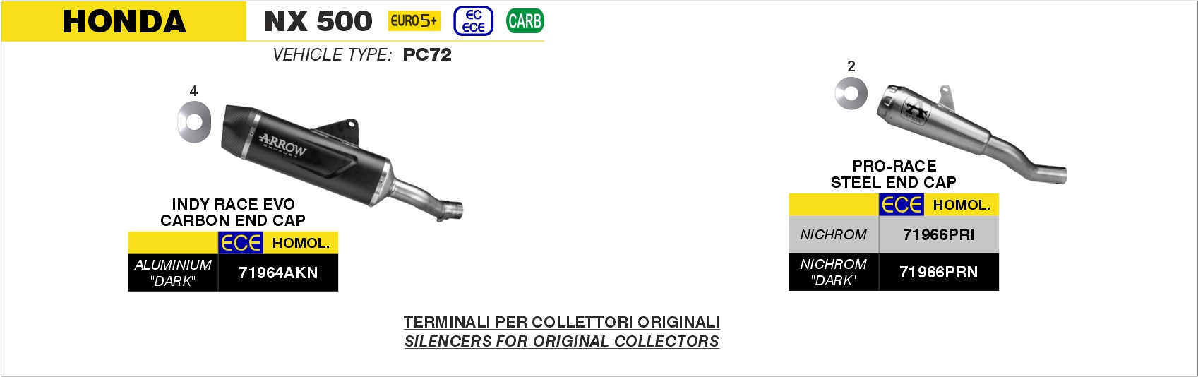 Terminale Indy Race EVO alluminio Dark" con fondello carby" ARROW per Honda NX 500 dal 2024.0 al 2026 - immagine 4