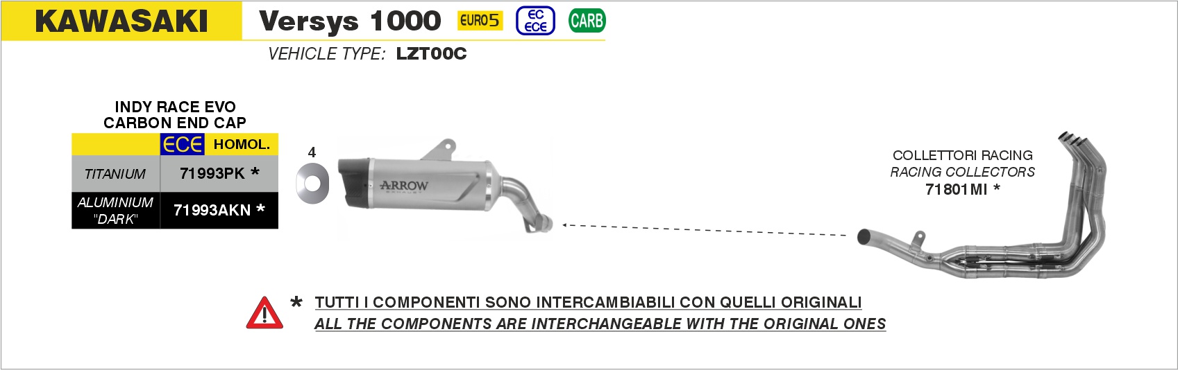 Terminale Indy-Race in alluminio con fondello carby ARROW per Kawasaki VERSYS 1000 dal 2021.0 al 2024 - immagine 4