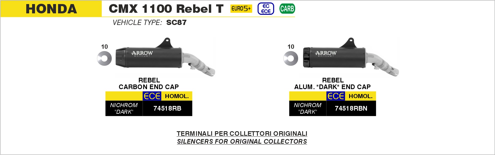 Kit terminale Rebel con fondello in alluminio Dark"" ARROW per Honda CMX 1100 Rebel T dal 2025.0 al 2026 - immagine 4
