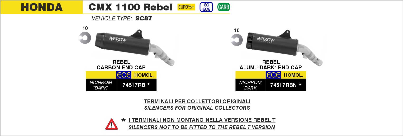 Kit terminale Rebel con fondello in alluminio Dark"" ARROW per Honda CMX 1100 Rebel dal 2025.0 al 2026 - immagine 4