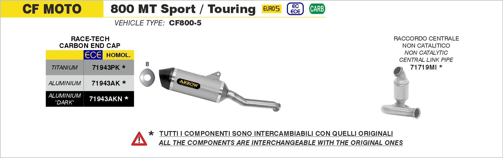 Raccordo centrale non catalitico ARROW per CF Moto 800 MT Sport / Touring dal 2023.0 al 2024 - immagine 4