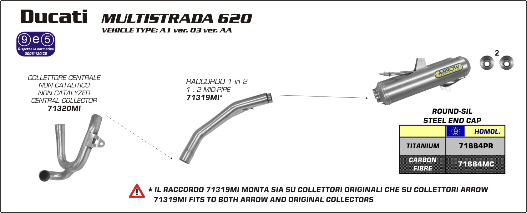 Collettore centrale ARROW per Ducati Multistrada 620 dal 2004.0 al 2006 - immagine 4