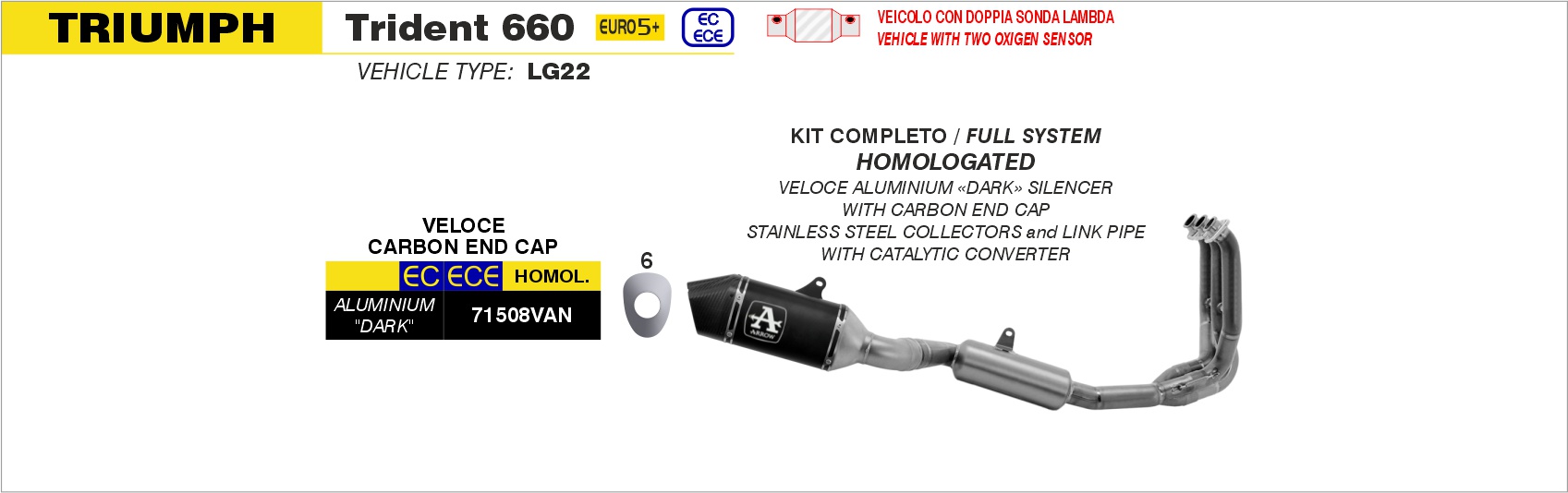 Kit completo omologato con terminale Veloce in alluminio Dark"" ARROW per Triumph TRIDENT 660 dal 2025.0 al 2026 - immagine 3