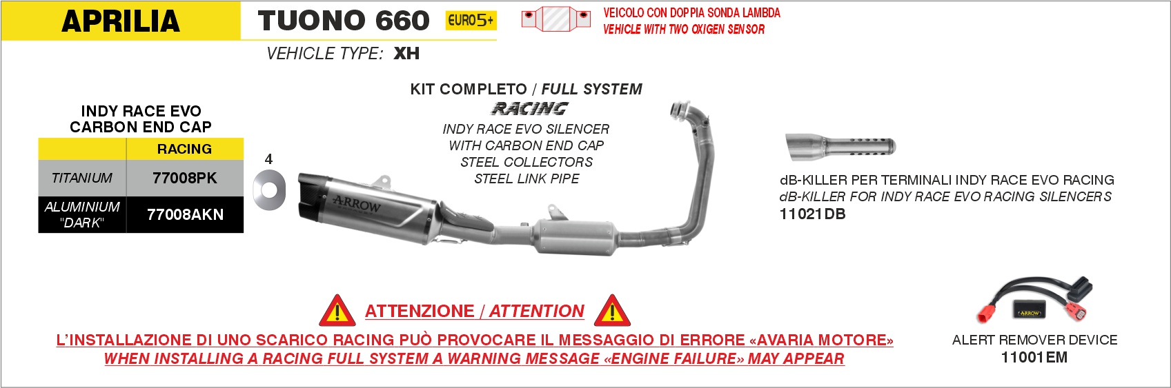 Kit completo con terminale Indy Race EVO in alluminio Dark"" ARROW per Aprilia TUONO 660 dal 2025.0 al 2026 - immagine 4