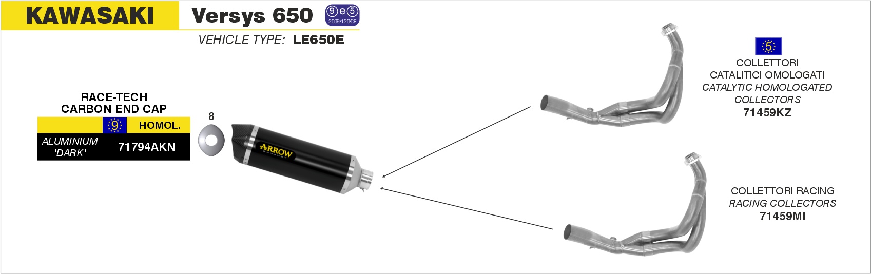 Terminale Race-Tech titanio con fondello carby ARROW per Kawasaki VERSYS 650 dal 2015.0 al 2016 - immagine 3