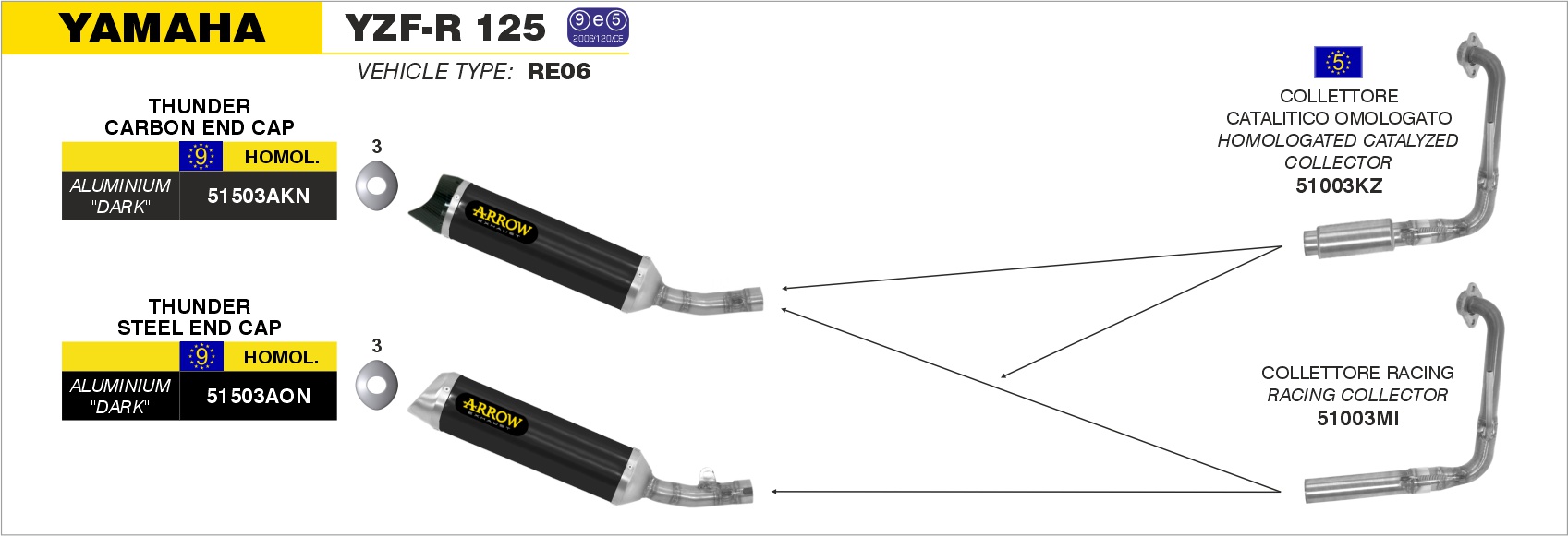 Terminale Street Thunder aluminium Dark"" ARROW per Yamaha YZF-R 125 dal 2008.0 al 2013 - immagine 4