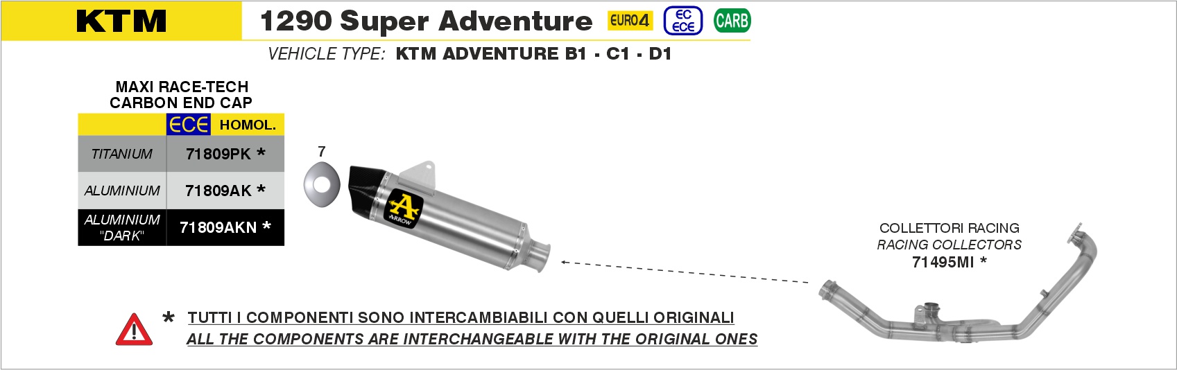 Terminale Maxi Race-Tech alluminio con fondello carby ARROW per KTM 1290 Super Adventure dal 2017.0 al 2020 - immagine 2