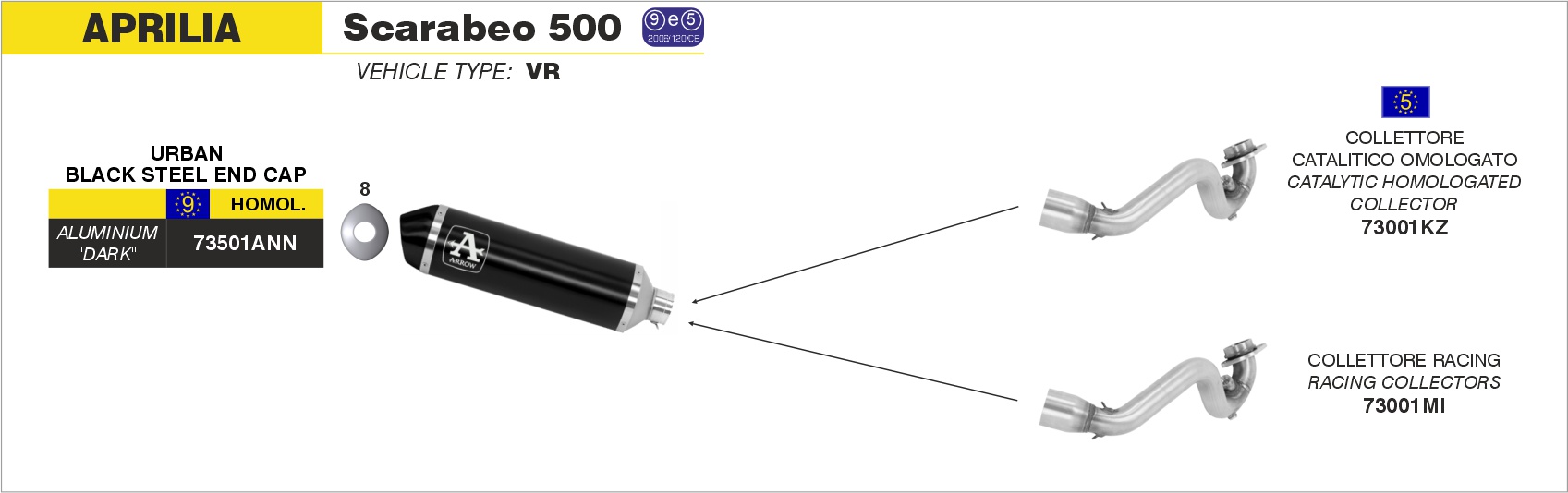 Collettore catalitico omologato per scarico Urban ARROW per Aprilia SCARABEO 500 dal 2007.0 al 2012 - immagine 4