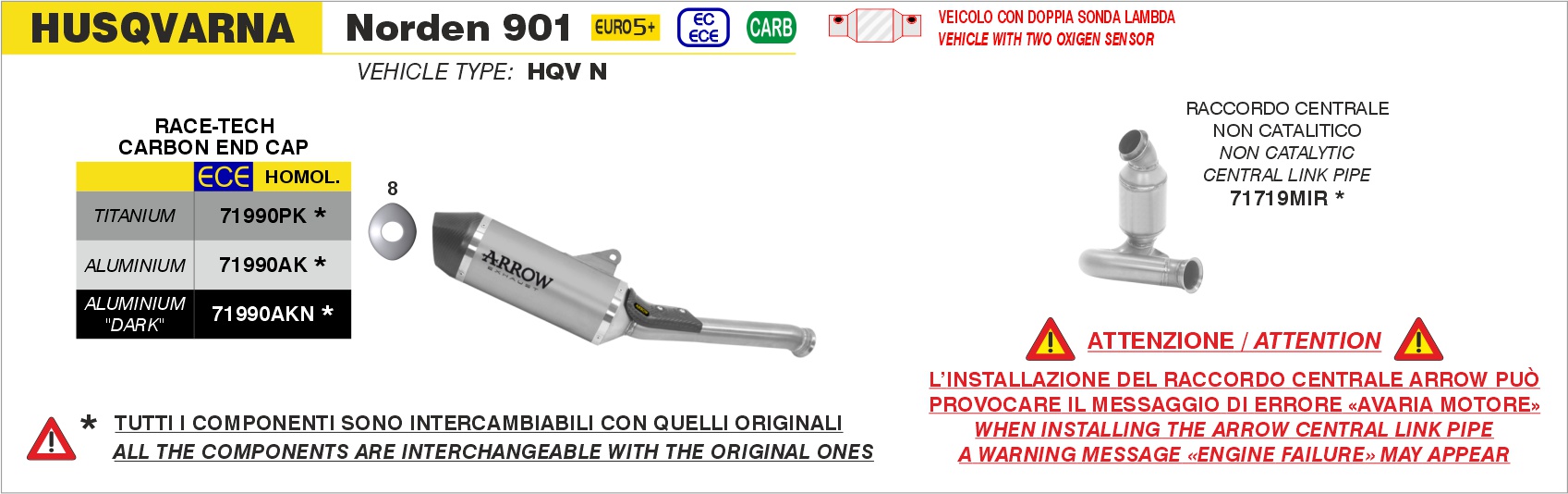 Terminale Race-Tech alluminio con fondello carby ARROW per Husqvarna Norden 901 dal 2024.0 al 2026 - immagine 3