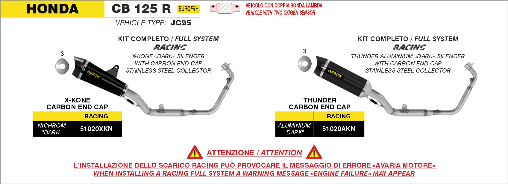 Kit completo racing con terminale Thunder in alluminio Dark"" ARROW per Honda CB 125 R dal 2024.0 al 2026 - immagine 4