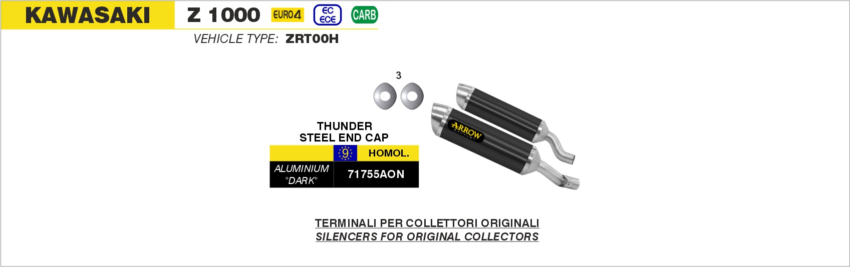 Terminali Thunder Approved Alluminio (Dx+Sx) ARROW per Kawasaki Z 1000 dal 2017.0 al 2020 - immagine 4