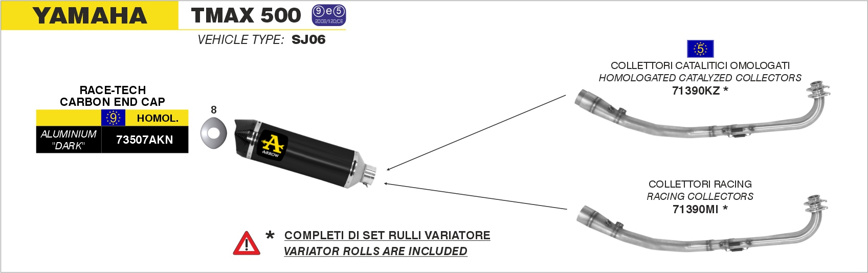 Terminale Race-Tech in titanio con fondello carby ARROW per Yamaha TMAX 500 dal 2008.0 al 2011 - immagine 3