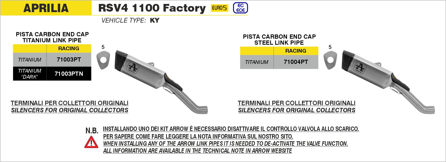 Terminale Pista in titanio con raccordo in titanio ARROW per Aprilia RSV 4 1100 Factory dal 2021.0 al 2024 - immagine 3