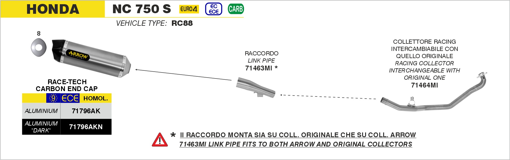 Terminale Race-Tech Alluminio ARROW per Honda NC 750 S dal 2016.0 al 2020 - immagine 3