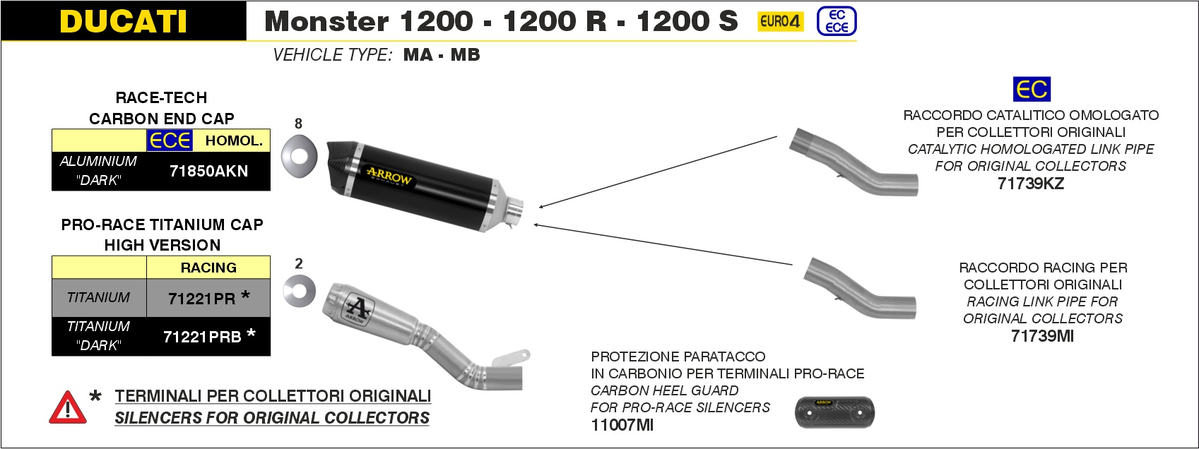 Raccordo racing per collettori originali ARROW per Ducati Monster 1200/1200R/1200S dal 2016.0 al 2020 - immagine 4
