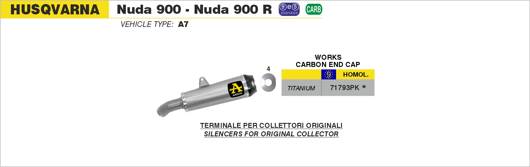 Terminale Works in titanio con fondello carby ARROW per Husqvarna Nuda 900 / Nuda 900 R dal 2012.0 al 2013 - immagine 4