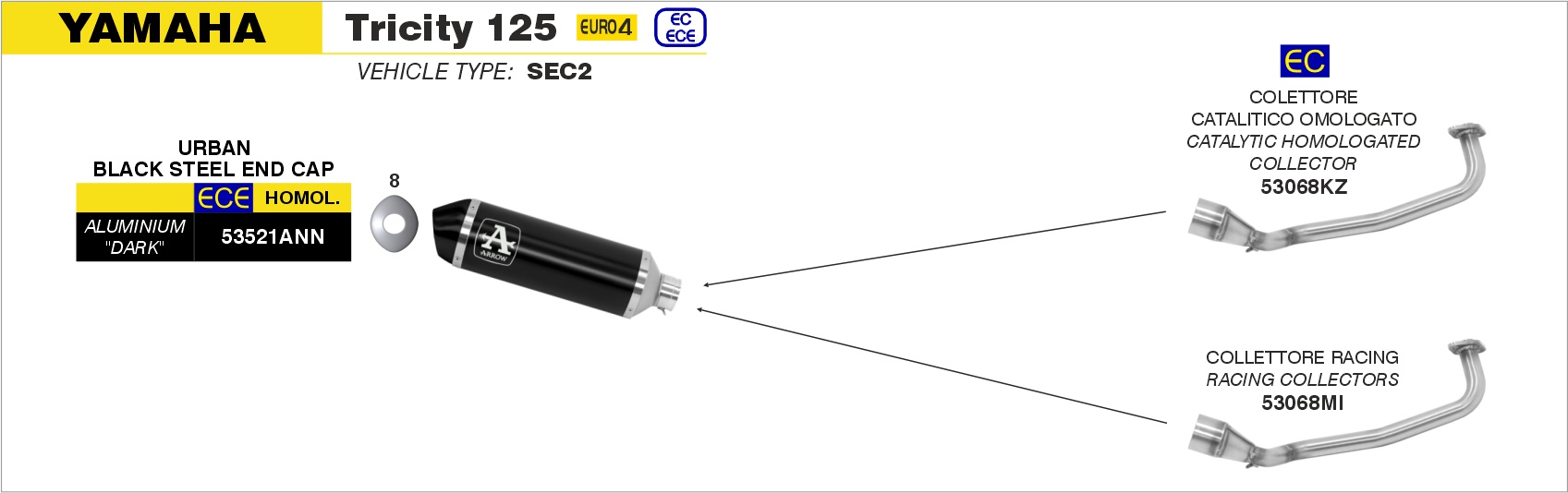 Collettore racing per scarico Urban ARROW per Yamaha Tricity 125 dal 2017.0 al 2020 - immagine 4