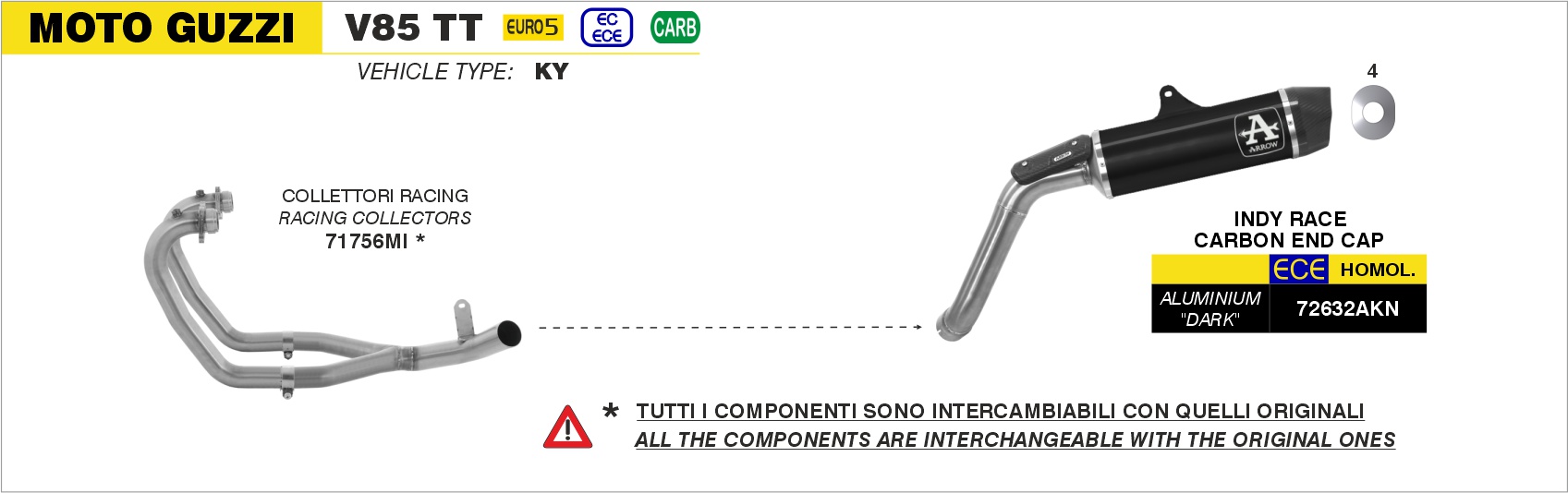 Terminale Indy Race titanio con fondello carby ARROW per Moto Guzzi V85 TT dal 2021.0 al 2023 - immagine 4