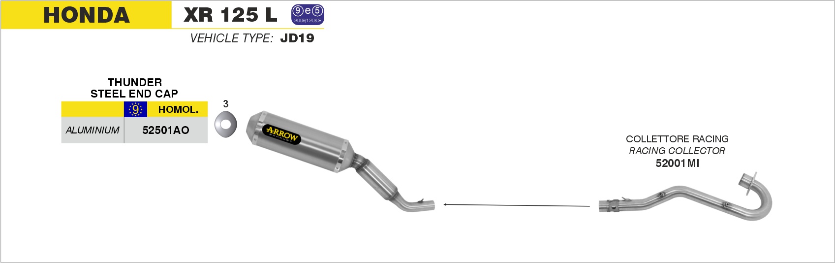 Terminale Off-Road Thunder alluminio omologato ARROW per Honda XR 125 L dal 2004.0 al 2005 - immagine 4