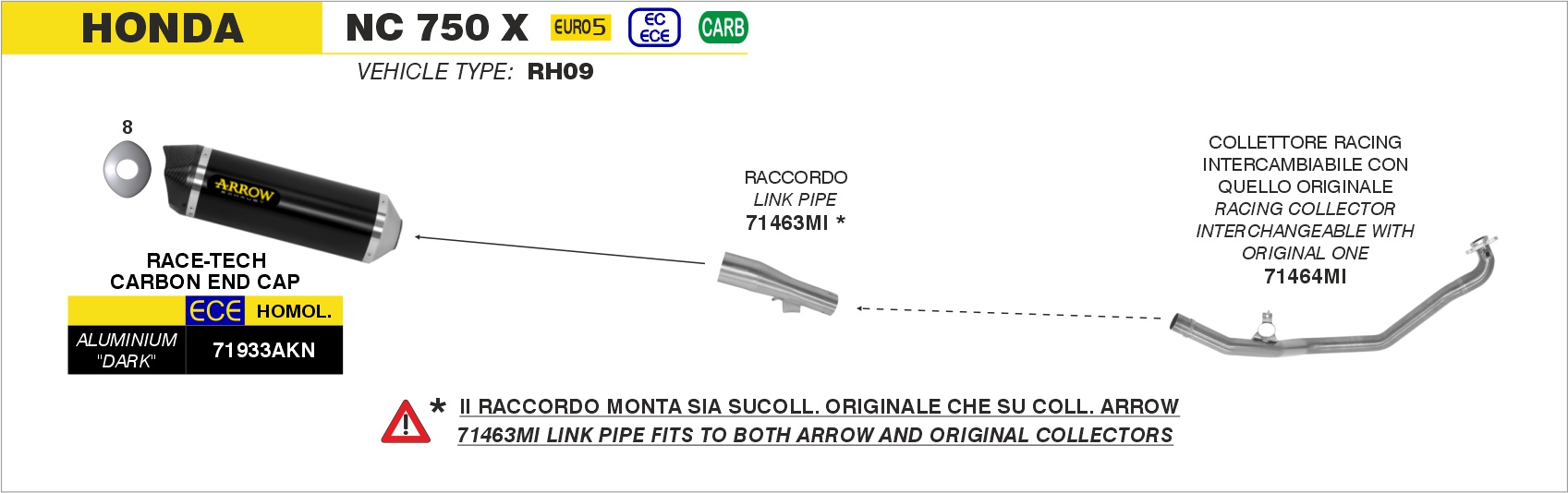 Terminale Race-Tech alluminio con fondello carby ARROW per Honda NC 750 X dal 2021.0 al 2024 - immagine 3