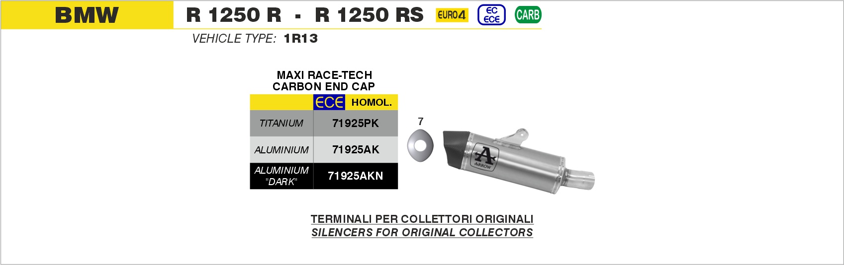 Terminale Maxi Race-Tech titanio con fondello carby ARROW per BMW R 1250 R / RS dal 2019.0 al 2020 - immagine 2