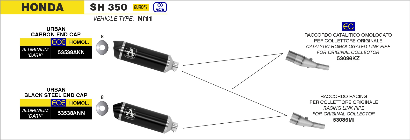 Raccordo racing per scarico Urban ARROW per Honda SH 350 dal 2021.0 al 2023 - immagine 4