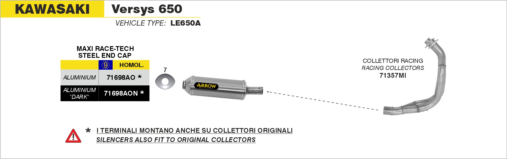 Terminale Maxi Race-Tech Approved aluminium Dark"" ARROW per Kawasaki VERSYS 650 dal 2007.0 al 2014 - immagine 2